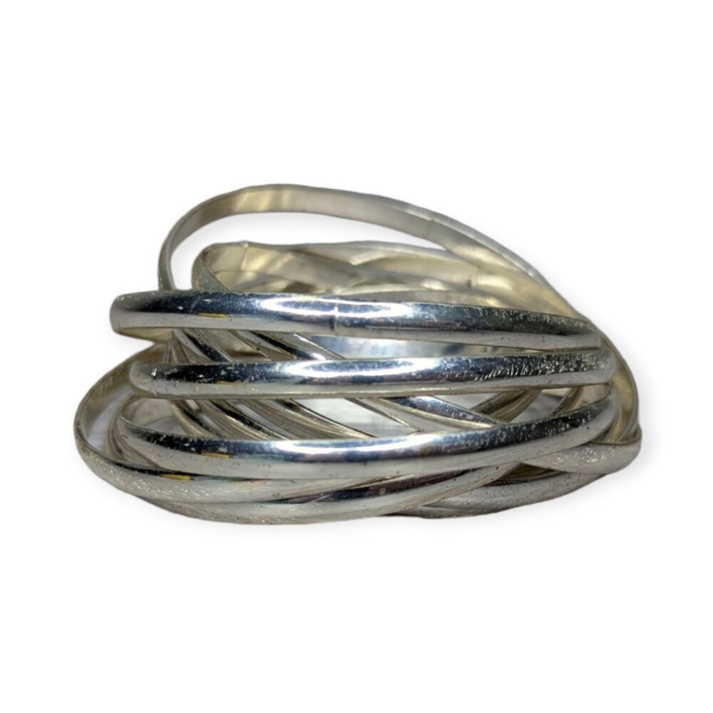 Silver Tone Interlocking Multi Band Bracelet